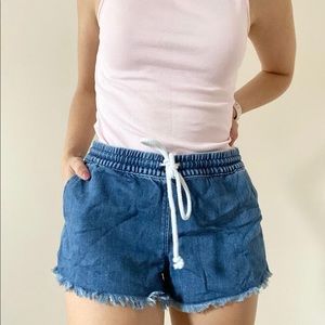 Aerie rope drawstring jean shorts